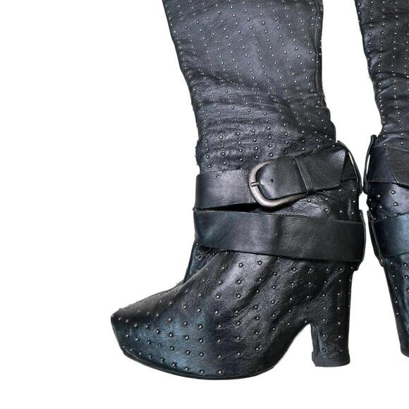 Sam Edelman Black Leather Studded Over-the-Knee Wedge Boots Buckle - Women’s 7.5 - Picture 4 of 15